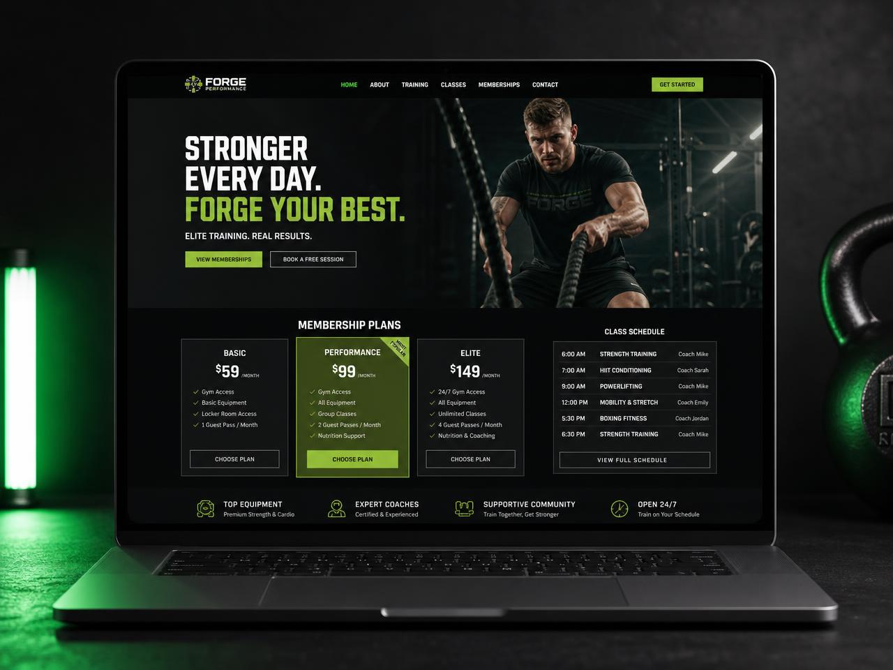 Landing page profesional en 3D para Gimnasios & Fitness
